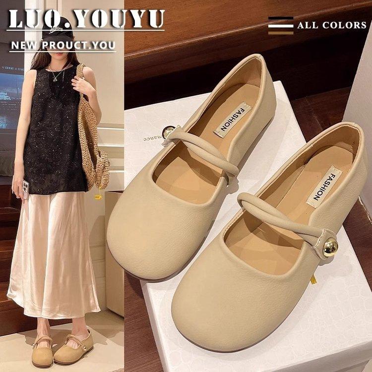 Flat-soled single shoes women's gentle shoes 2025 spring new shallow mouth late evening wind Mary Jane shoes soft-soled Doudou shoes