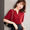 Красная шифоновая рубашка с короткими рукавами, женская летняя рубашка нового стиля, модный топ с V-образным вырезом