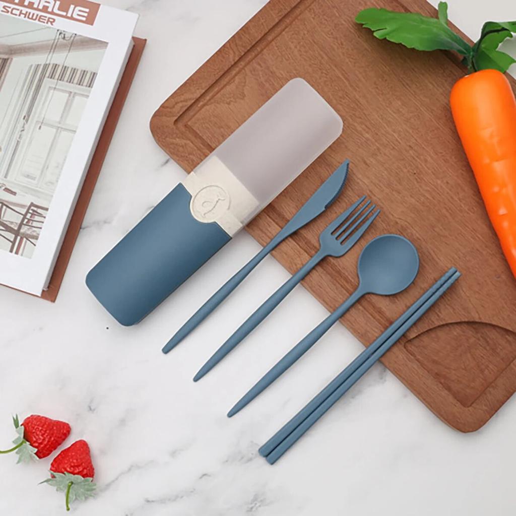 Портативная посуда из пшеничной соломы, нож, вилка, ложка, палочки для еды, набор столовой посуды с коробкой для хранения, студенческие дорожные столовые приборы для барбекю, вечеринки