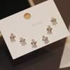 Gold Tone Stud Earrings Set 3 Pairs Weekly Wear Elephant Pearl Design Micro Inlaid Women Jewelry