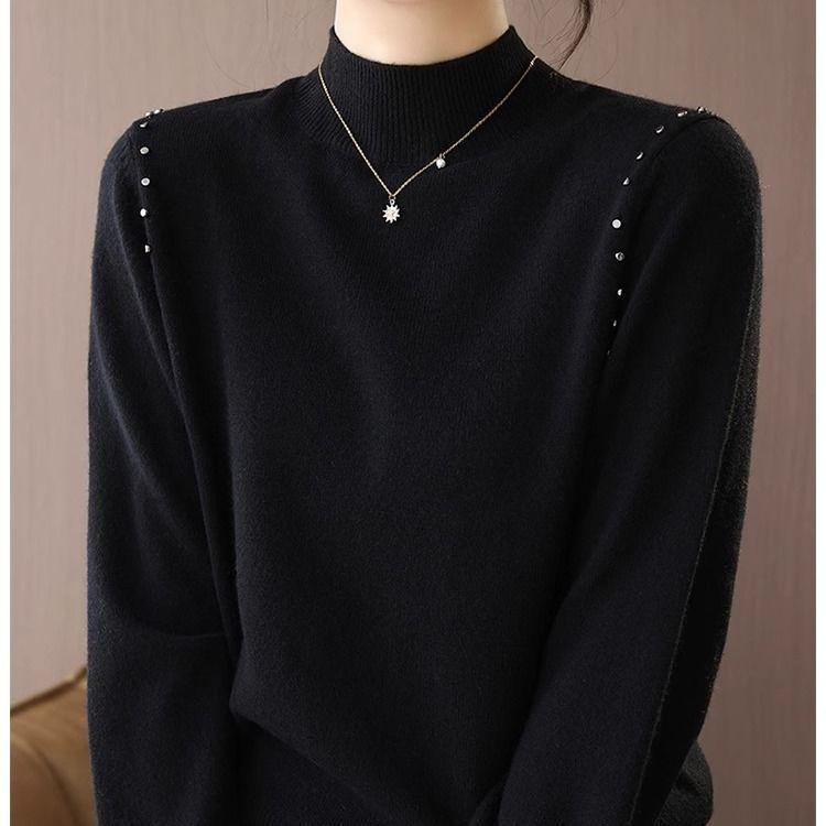 Осенне-зимний женский свитер с высоким воротником и длинными рукавами, трикотажная рубашка, свободная одинарная одежда, нижняя часть рубашки, верхняя часть