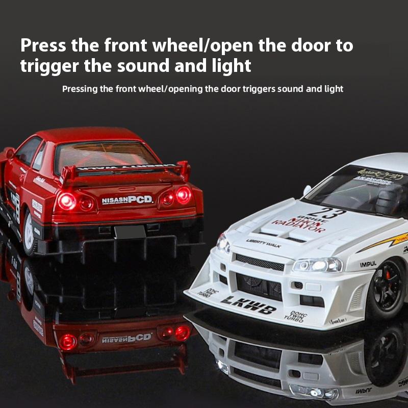 1/24 Scale Cool Nissan GTR Alloy Sports Car Model, Simulated Interior Details, Cool Lighting and Sound Effects, Four-wheel Shock Absorption