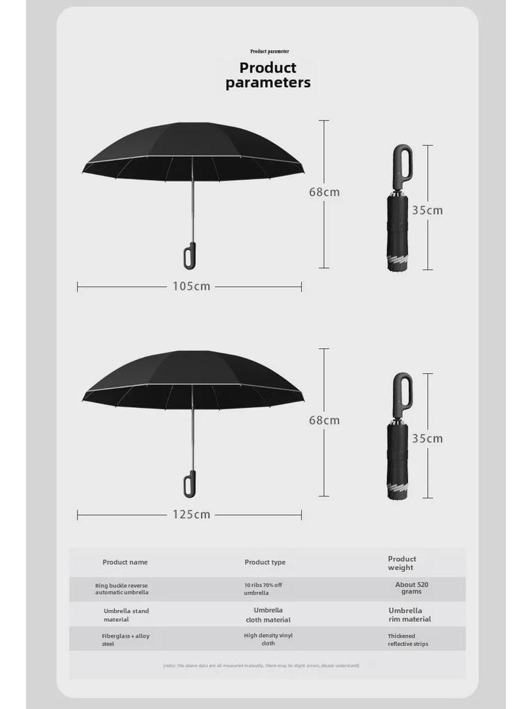 72-Bone Automatic Reverse Folding Umbrella - Oversized, Dual-use for Sun and Rain, Unisex