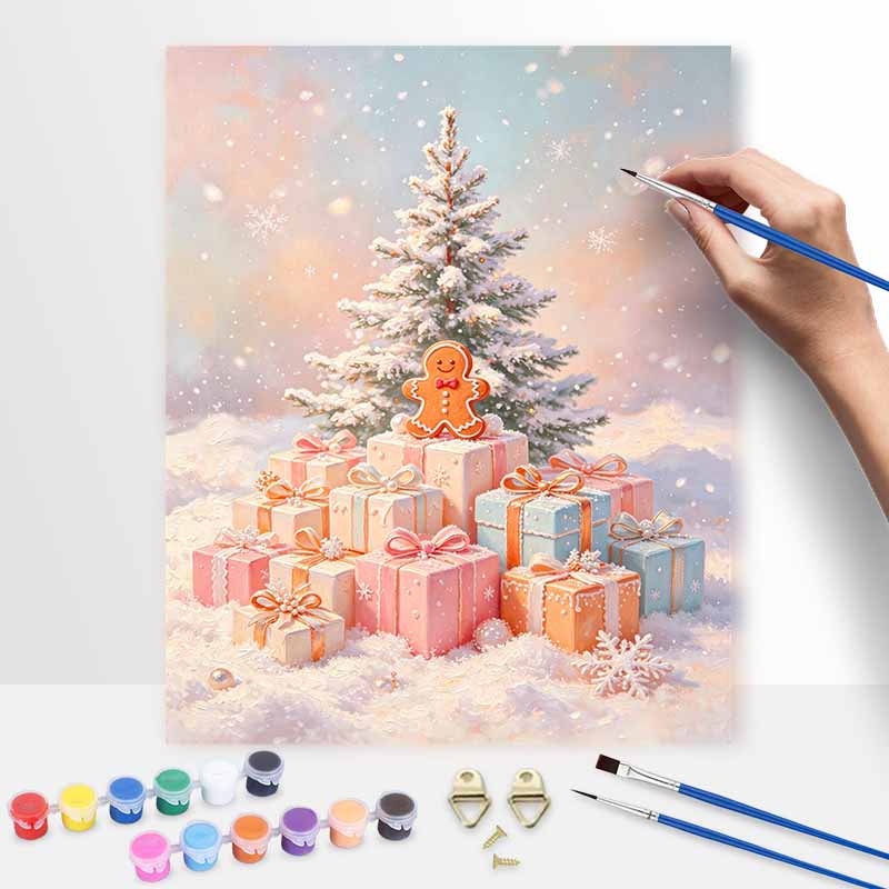 Christmas Gingerbread Man Snow Tree Gift Box Digital Oil Painting Art Kit Hand Painting Home Decoration Painting