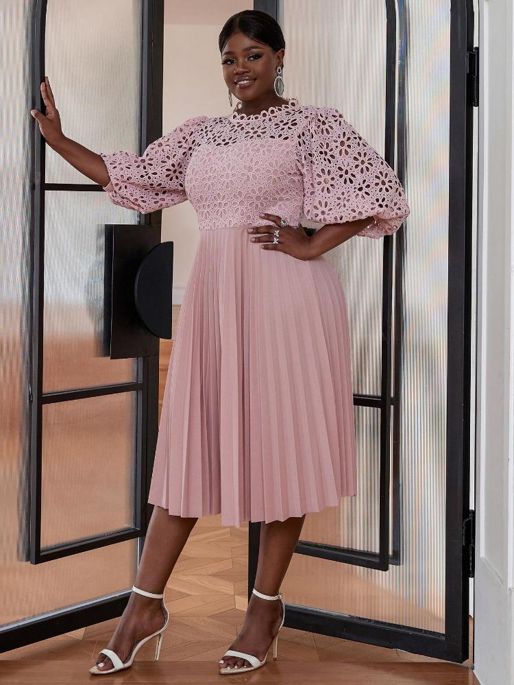 Элегантные женские формальные вечерние платья для вечеринки, розовое кружевное с вырезами, А-силуэта, плиссированные, приталенные, с рукавами-фонариками половинной длины, для торжественных мероприятий