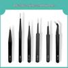 1.0mm Stainless Steel Antistatic Tweezers Set - 6-in-1 Pouch with Pointed & Bent Tip for Nail Art, Eyelash Extensions, and Hair