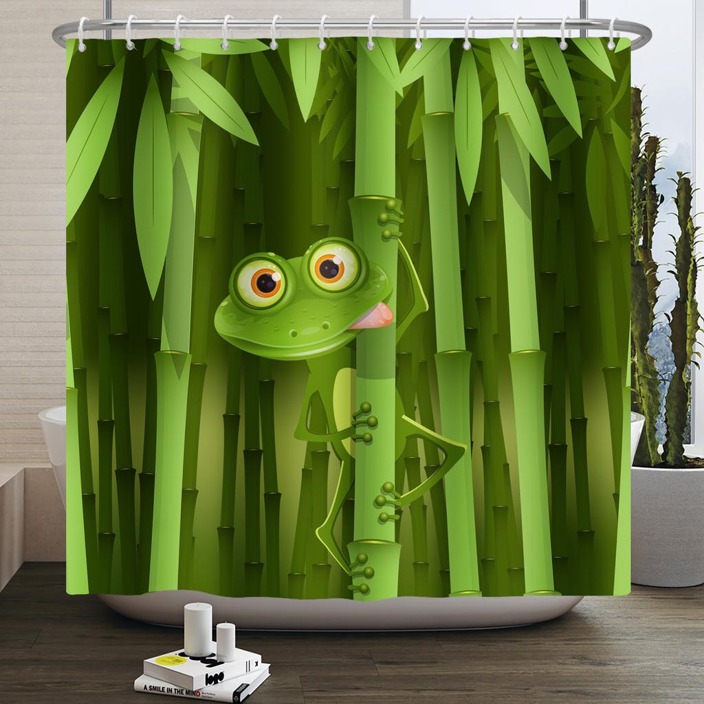 Funny Frog Shower Curtain for Bathroom Mushroom Butterfly Floral Green Plant Cartoon Animal Waterproof Polyester Shower Curtain