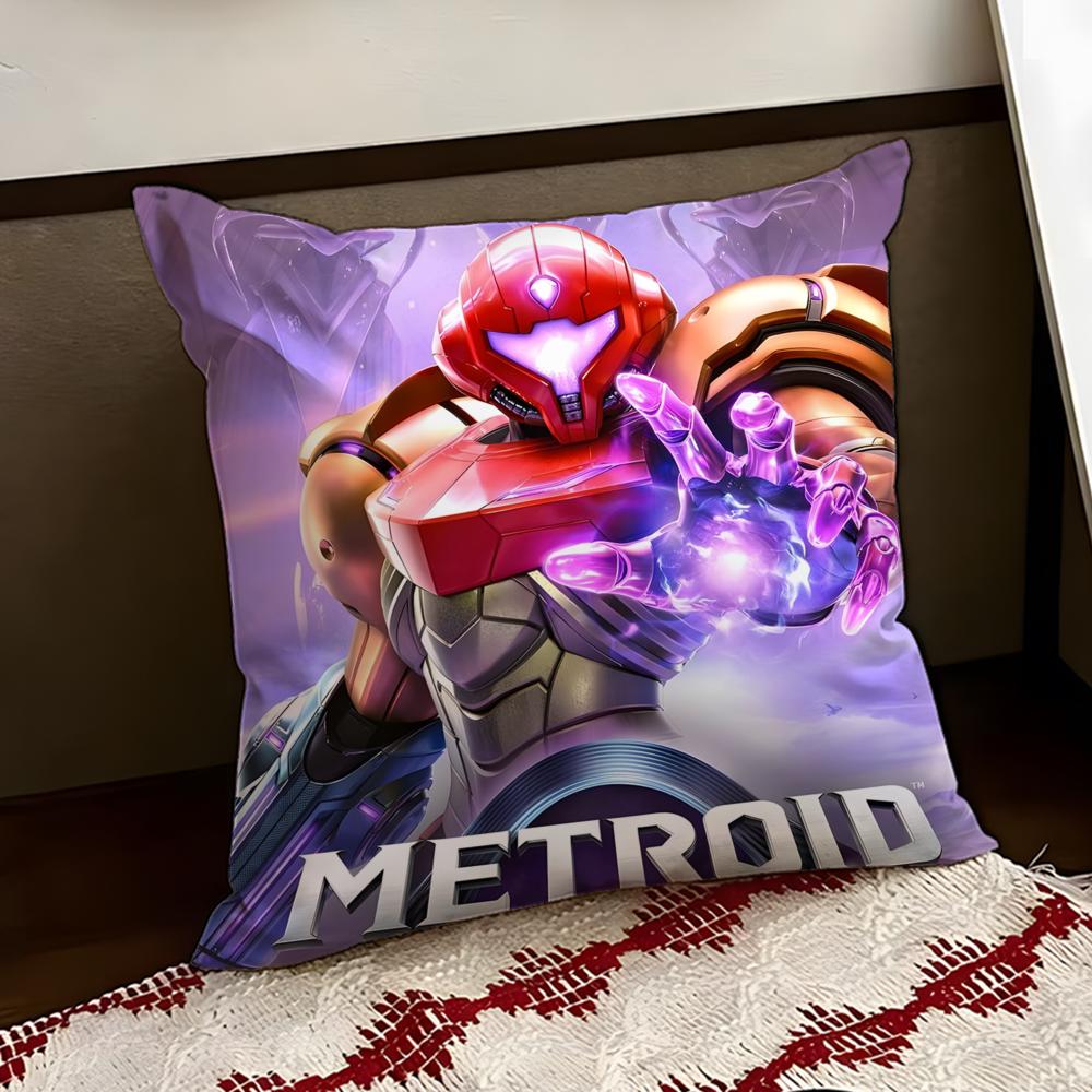 MMetroid Anime Cushion Cover Reversible Soft Durable Pillow Cover Home Car MultiScene Use for Daily Comfort