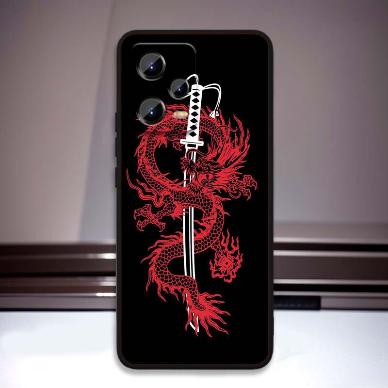 Модный Чехол для Телефона с Иллюстрацией Дракона Для Xiaomi Redmi Note 15 14 13 12 12S 11E 11 11S Pro Plus 4G 5G Черный Мягкий ТПУ