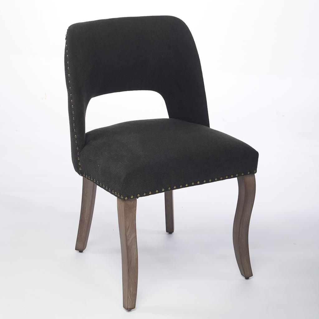 Wooden Dining Chairs Set of 2, Modern Fabric Upholstered Dining Room Chair Farmhouse Dinner Chair for Kitchen Dining Room, Black,DE1870BK