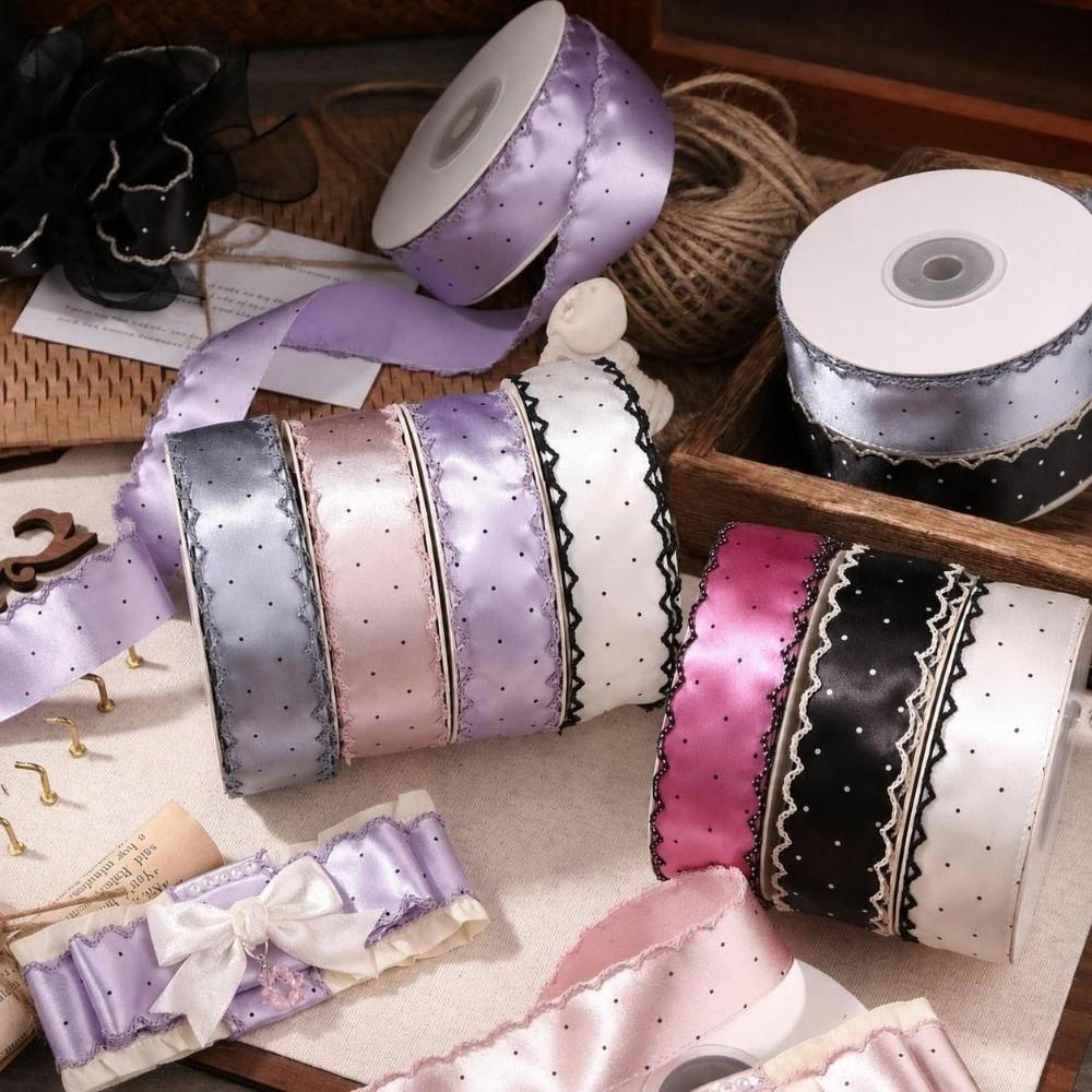 DIY Bow Satin Fabric Ribbons Gift Box Bouquet Dot Lace Ribbon Polka Dots Ribbons Gift