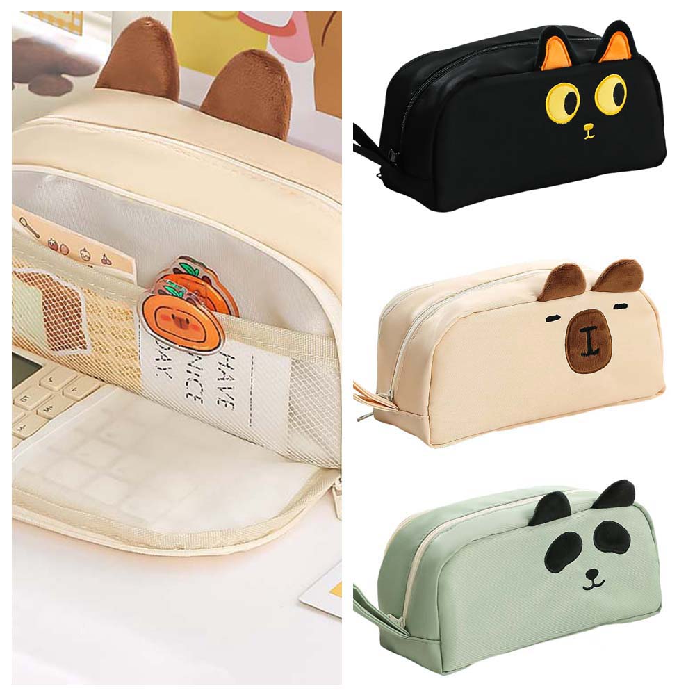 Desktop Organizer Cartoon Pencil Box Large Capacity Zipper Pencil Pouch Panda Pen Holder Office