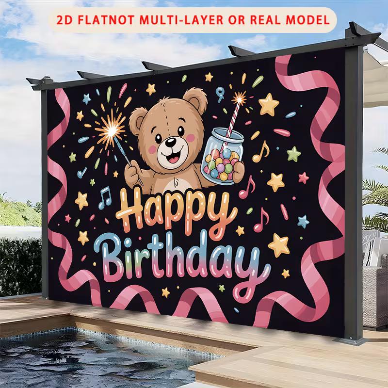 2D Happy Birthday Teddy Bear Photography Backdrop