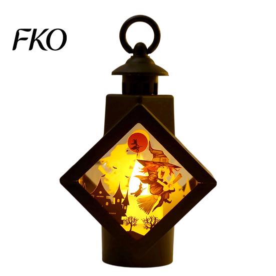 Festive Halloween Lighting Decorative Lantern, Spooky Witch Pumpkin Scarecrow LED Night Light, Light Battery Operated Table Lamp for