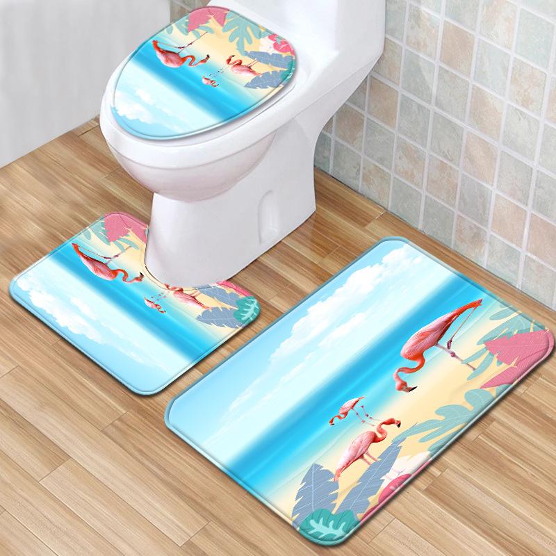 Flamingo Bathroom Toilet Three-Piece Floor Mat Doormat Bathroom Carpet
