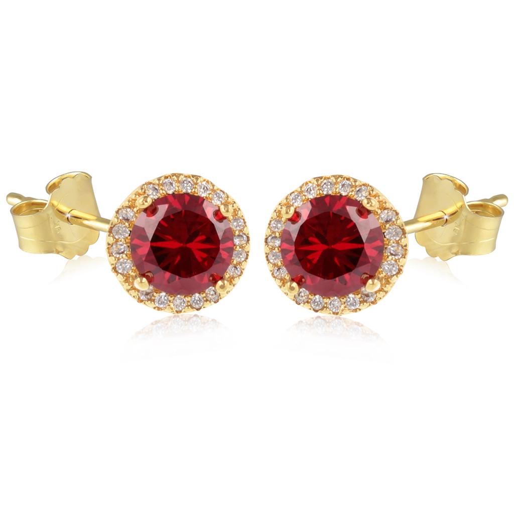 Les Trésors De Lily [Q2652] - Gold Plated 'Sissi' Gold Garnet Red Earrings - 8 Mm