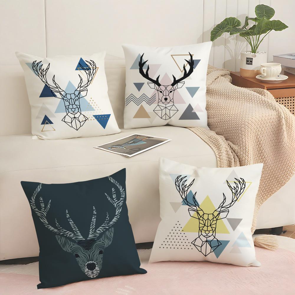 Modern Nordic Style Deer Head Cushion Cover Soft Short Plush Pillow Cover Smooth Cozy Texture Aesthetic Cushion Case Home Decor