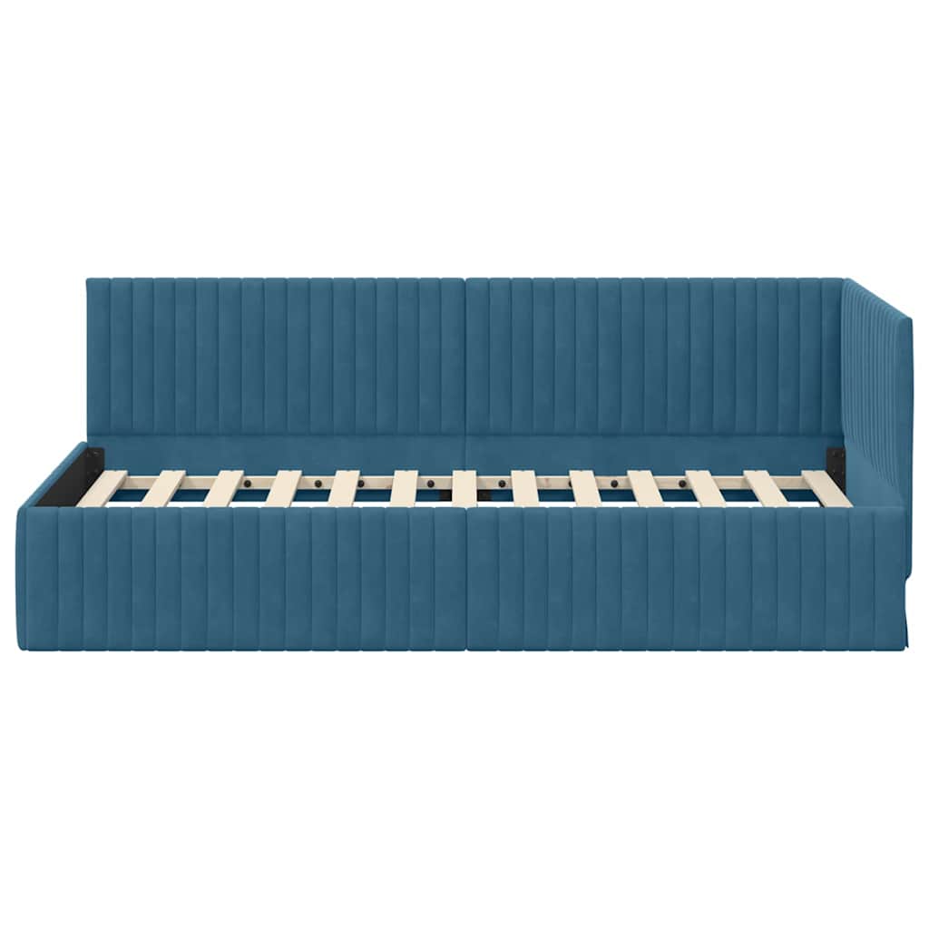 Corner Bed Frame with Headboard Blue 90 cm x 190 cm Velvet