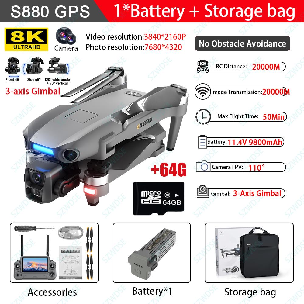 S880 GPS Drone Follow-up Shooting 3-Axis Gimbal Brushless Laser Obstacle Avoidance 5G Image Transmission Comes with Air Dropper