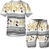 Summer 3D Printed T-shirt Shorts 2-Piece Set Casual Luxury Vintage Gold Pattern Men's Sports Suit 2024 Street Fashion Men's C