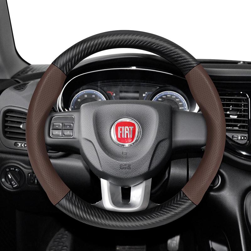 bpzsw1 Suitable for Fiat Breathable Holes Leather Matte Carbon Fiber Texture Steering Wheel Cover Suitable for 500 Grande Punto Evo 169 Ducato Bravo