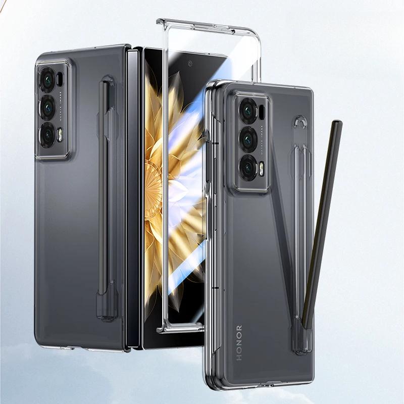 Роскошный защитный чехол для Honor Magic V2, матовый, с прозрачным экраном и однотонной задней крышкой из ударопрочного жесткого пластика