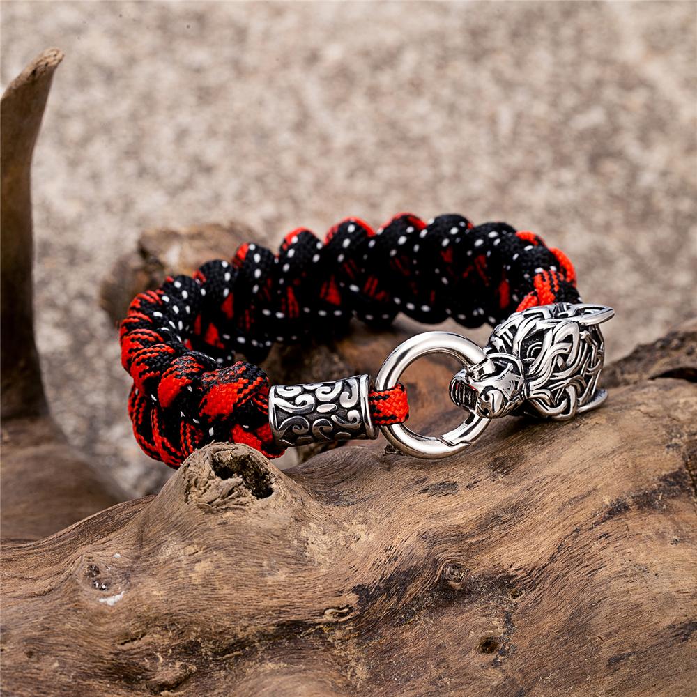 Outdoor Norse Mythology Odins Wolf Bracelet Men Stainless Steel Braided Paracord Rope Wristband Viking Runes Celtic Knot Jewelry