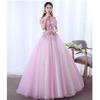 Wedding Party Dress Elegant Women Applique Lace Mesh Solid Color Big Swing Long Gown