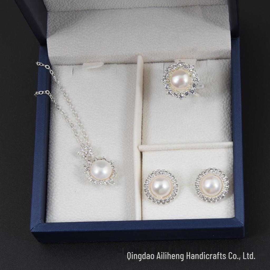 Pearl Stud Earrings & Necklace Set: 925 Sterling Silver with Natural Freshwater Pearls