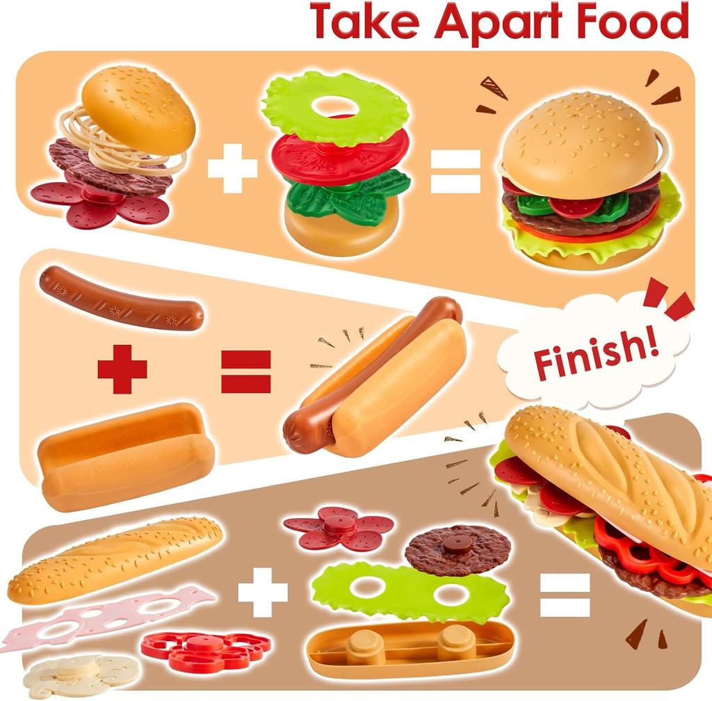 Buyger Детская кухонная игрушка, игрушечная еда, кухонный набор для гамбургеров, развивающий, ролевая игра, подарок для мальчиков / девочек
