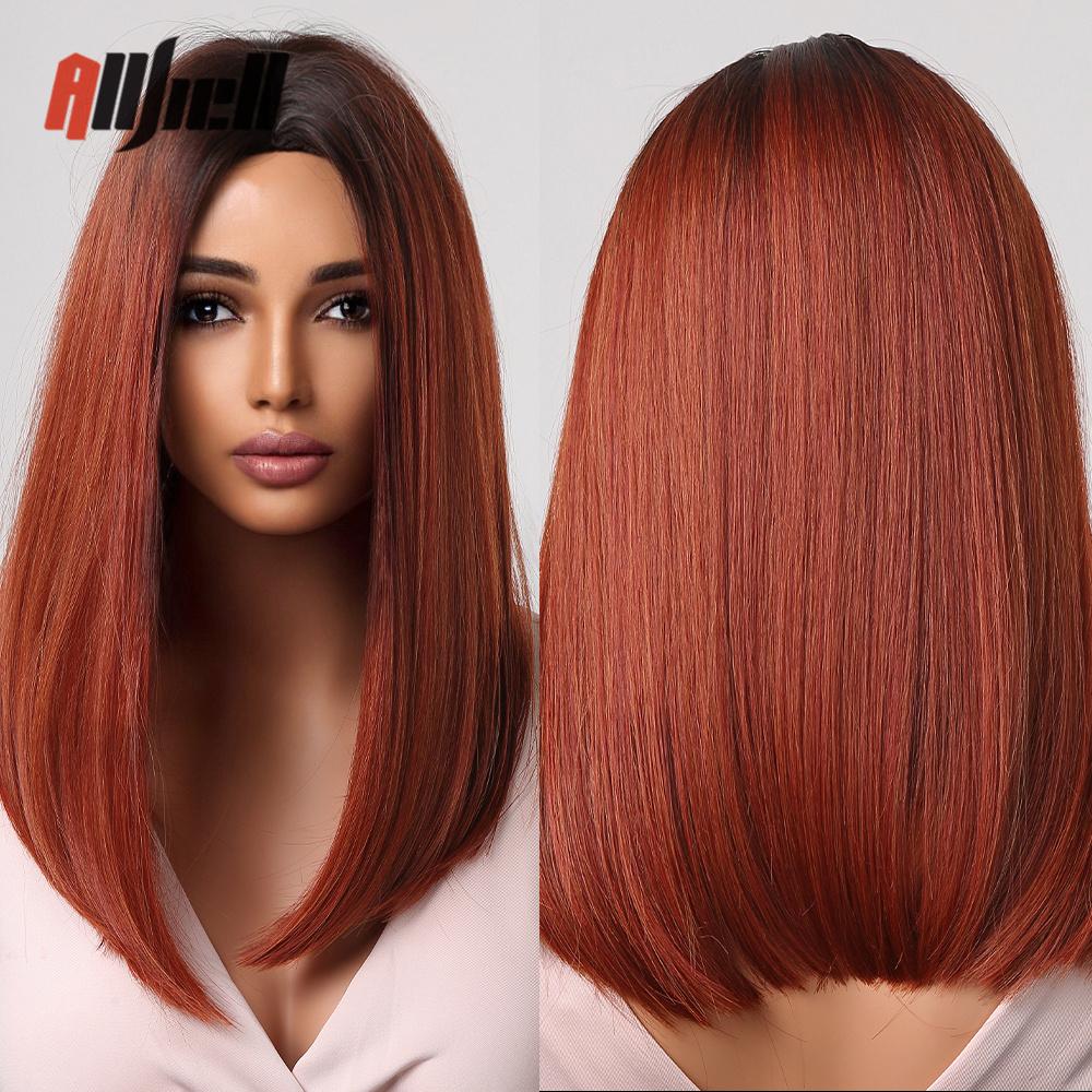 Synthetic Bob Hair Wig with Bangs Ombre Platinum Blonde Cosplay Wigs for Women Short Heat Resistant Female Daily Lolita Wavy Wig