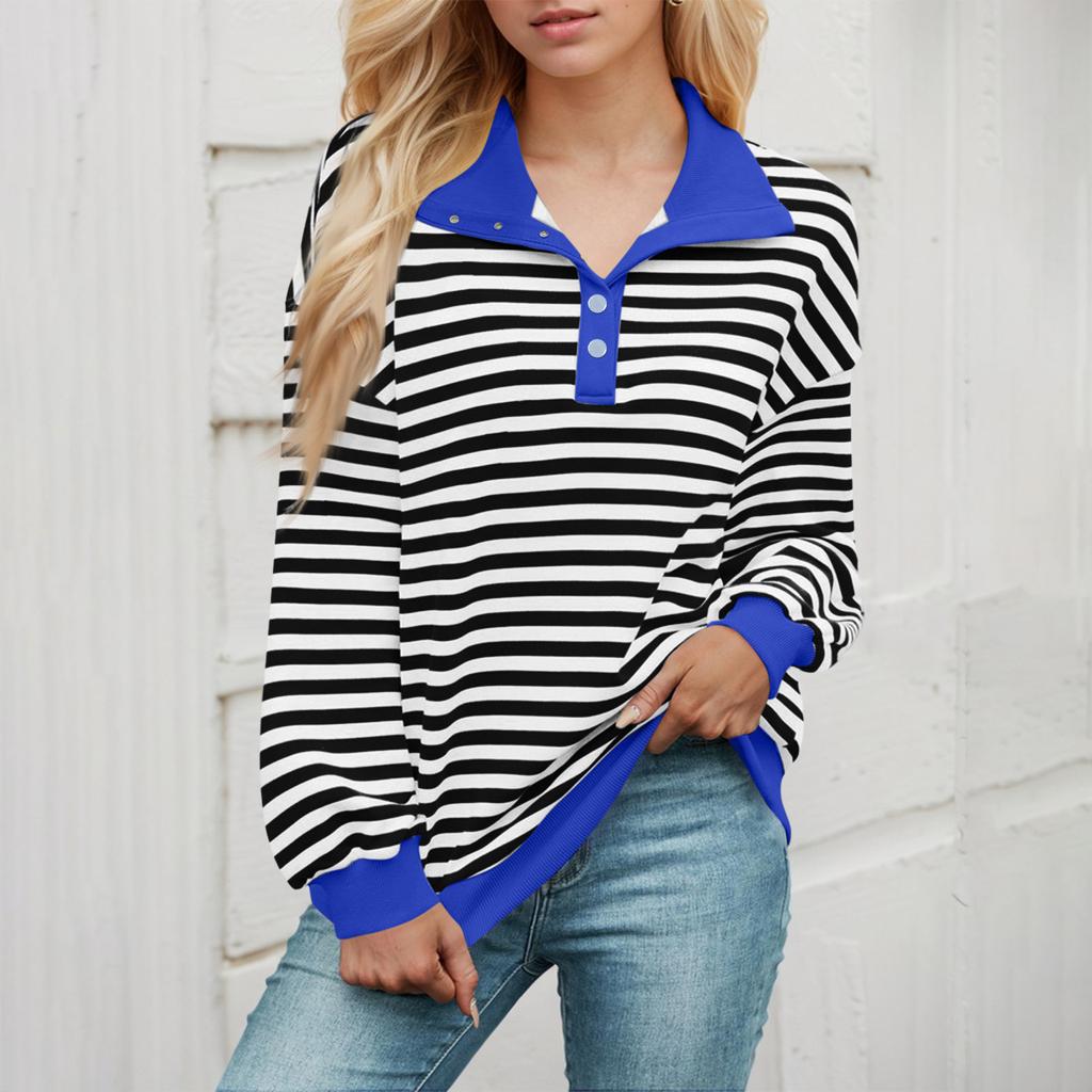 Женские свободные топы с длинными рукавами и V-образным вырезом в полоску, свитшот, футболка с длинными рукавами и цветными блоками, повседневные топы