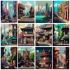 Diy Алмазная картина Мозаика Дом Улица Полный квадрат Круглая вышивка Мозаика Пейзаж Домашний декор
