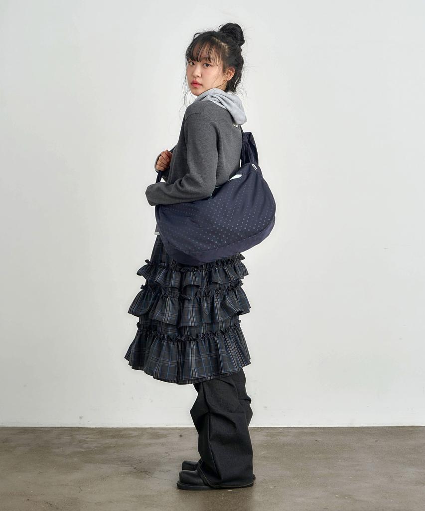 Kijiko Ke702-Frill Cancan Midi Skirt Check Navy