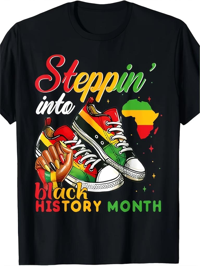 2025 Stepping Into Black History Month Black Girls Sneakers T-Shirt Same style for men and women 2025 summer short-sleev