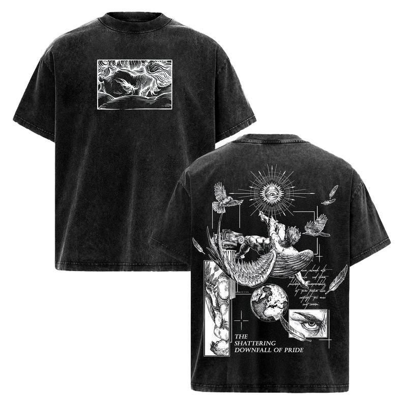 Fallen Angel Eye Vintage Washed T-Shirt – Dark Gothic Angel Graphic Tee New Spring/Summer Arrivals