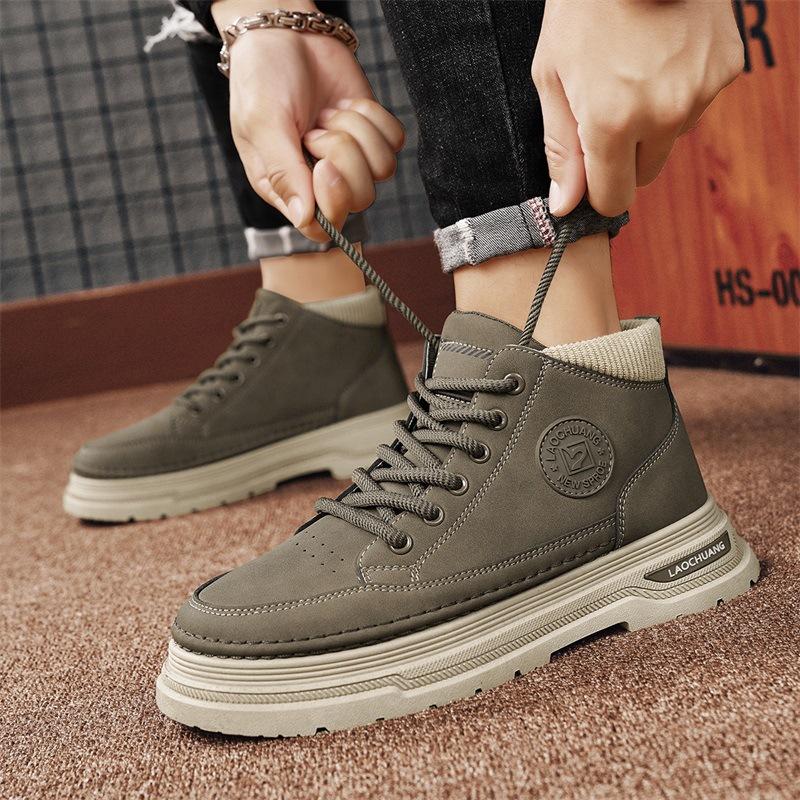 2025 Winter New Martin Boots Men's High-top British Style Retro Leather Shoes Casual Trend Classic Tooling Boots