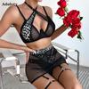 Женское сексуальное нижнее белье, летнее тонкое сетчатое эротическое белье, ремешок с крестом и леопардовым узором, вставка на шею, висящий перспективный комплект