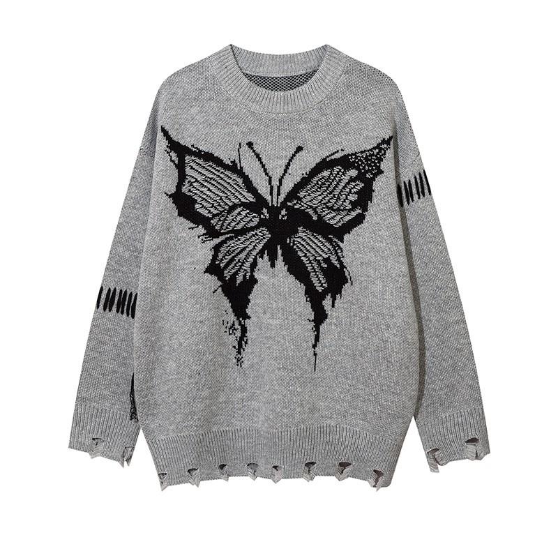 Oversized Knit Sweater Men Women - High Street Style Cable Jacquard Distressed Detail Loose Fit Winter Warm