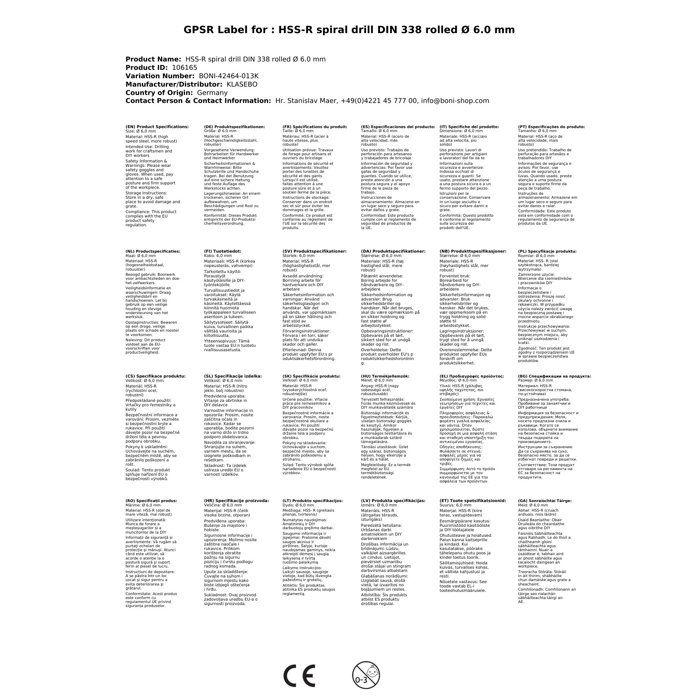 Foret hélicoïdal HSS-R DIN 338 laminé Ø 6,0 mm