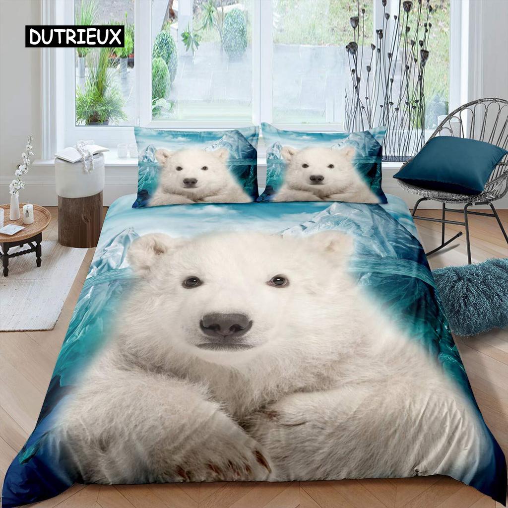 Белый медведь пододеяльник комплект постельного белья размера Queen Белый медведь с рисунком животных пододеяльник с принтом медведя для взрослых подростков детей