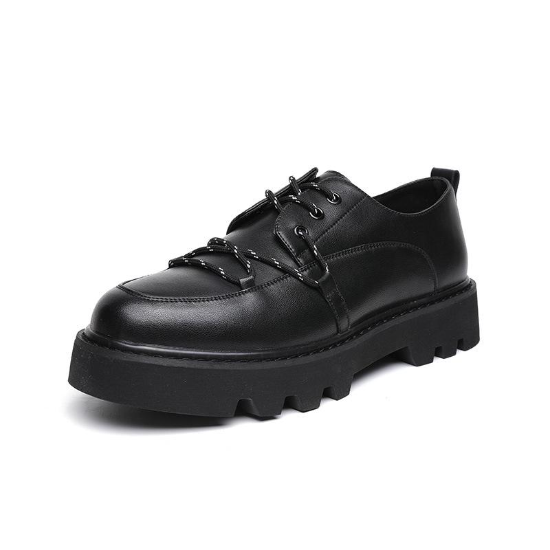 2024 Men's Japan Karajuku Korean Style Fashion Streetwear Thick Platform Casual Black Leather Shoes Lace Up Dress Leather Shoes