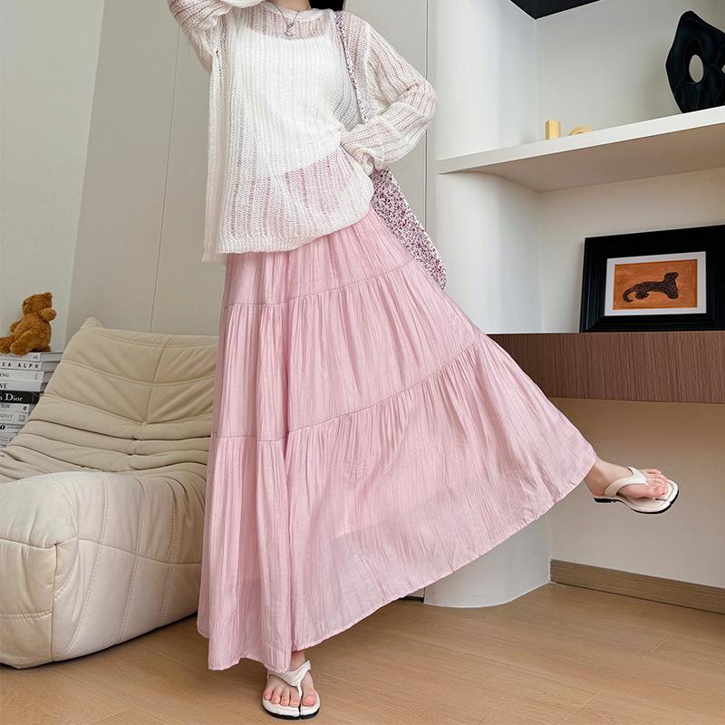 Summer New High-waisted Gentle Wind A-shaped Long-cut Skirt Medium and Long Fluffy Small Skirt