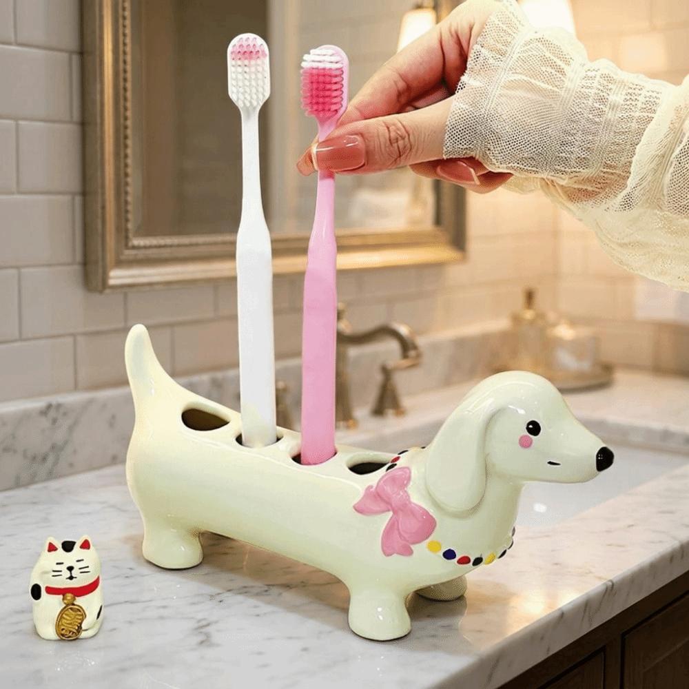 4 Slot Dachshund Toothbrush Holder Ceramic Toothpaste Toothbrush Base Bathroom Accessories