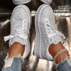 Plus Size Baby's Breath Rhinestone Casual Women's Shoes 2025 Spring New Arrival Lace-Up Sneakers Versatile Fashionable White Sneakers