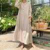 Women O-neck Long Sleeve Oversized Dress Solid Color Loose Casual Cotton Long Dresses Vestidos