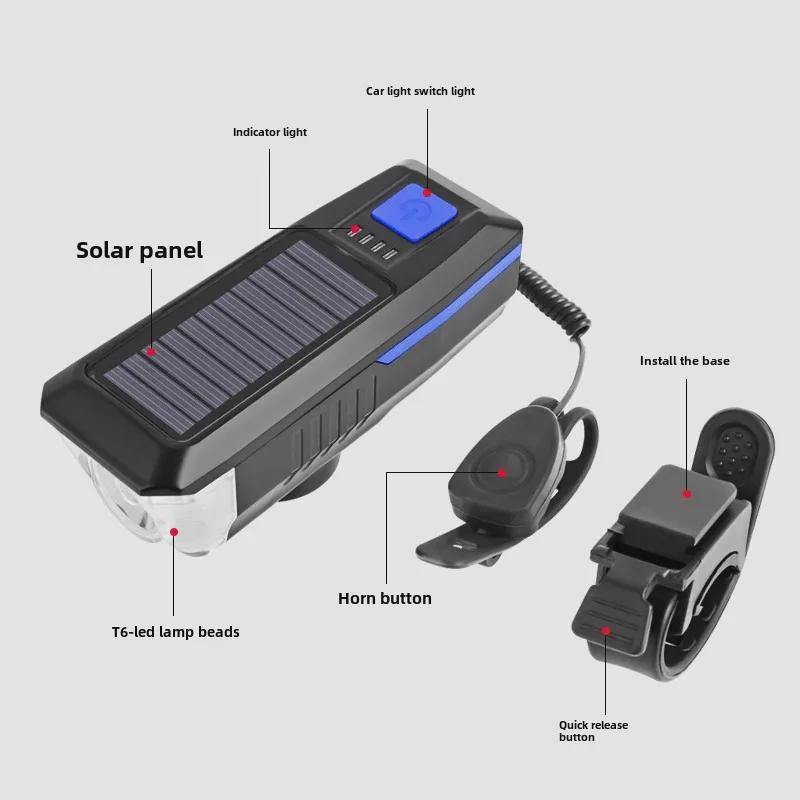 Solar-Powered Bicycle Headlight with USB Charging and Electric Display