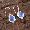 Dark Blue Cat's Eye Gemstone Earrings , 925 Solid Sterling Silver Designer Jewelry, Handmade Spiritual Earrings Gift For Sister