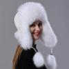 Шапка из натурального меха, женская теплая пушистая шапка-бомбер из натуральной лисы, шапка-ушанка из натуральной кожи, стильная ветрозащитная уличная зимняя шапка-ловушка