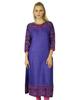 Women Cotton Purple Kurta Kurti Ethnic Ikat Print Indian 3 4 Sleeve Top